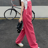 Pink Denim Overall Pants  - Thumbnail 4