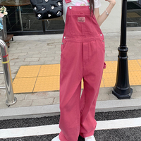 Pink Denim Overall Pants  - Thumbnail 5