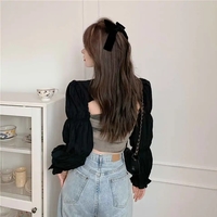 Puff Cropped Long Sleeve Cardigan  - Thumbnail 1