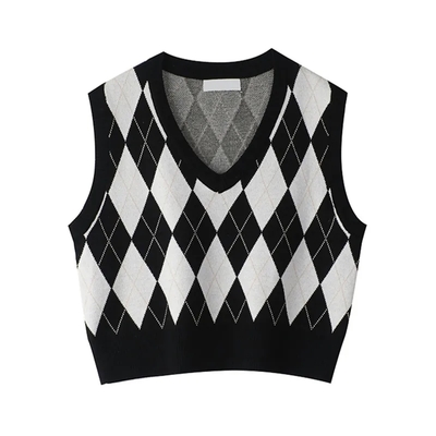 Black & white lattice sweater vest - Thumbnail 2