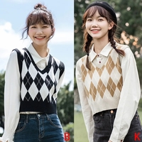 Black & White Lattice Sweater Vest - Thumbnail 3