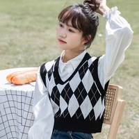 Black & White Lattice Sweater Vest - Thumbnail 4