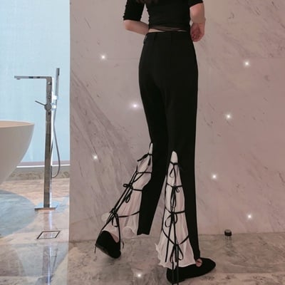 Bell bottom bow high waist flare pants