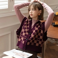 Plaid Checkboard Knit Vest - Thumbnail 4