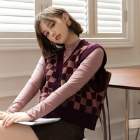 Plaid Checkboard Knit Vest - Thumbnail 6