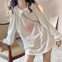Ruffle Collar Oversized Long Sleeve Shirt - Thumbnail 1