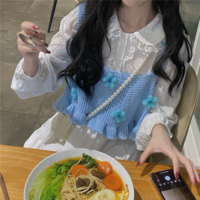 Blue Floral Knit Vest Tank Top - Thumbnail 5