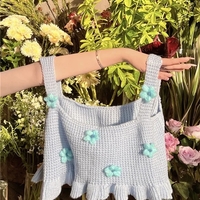 Blue Floral Knit Vest Tank Top - Thumbnail 8