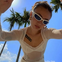 White Lace Trim Mesh Square Neck Long Sleeve Shirt - Thumbnail 4