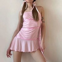 Pink Ribbon Ruffle Strapless Dress - Thumbnail 3