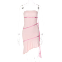 Pink Ribbon Ruffle Strapless Dress - Thumbnail 7