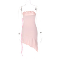 Pink Ribbon Ruffle Strapless Dress - Thumbnail 8