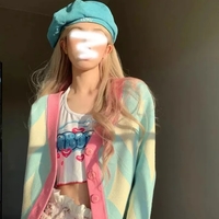 Pastel Argyle V Neck Cardigan Sweater - Thumbnail 1