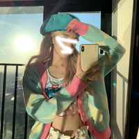 Pastel Argyle V Neck Cardigan Sweater - Thumbnail 2