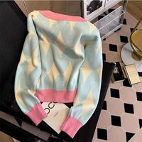 Pastel Argyle V Neck Cardigan Sweater - Thumbnail 7