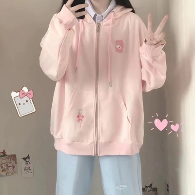 Pink rabbit print oversized hoodie - Thumbnail 3