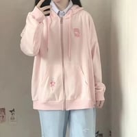 Pink Rabbit Print Oversized Hoodie - Thumbnail 1