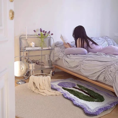 Purple tulip orange daisy flower floral cozy nature bedroom rugs carpets bathroom mats decor