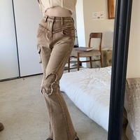 Street Fashion Cool Women Girl Retro Butterfly Brown High Waist Wide Leg Jeans - Thumbnail 1