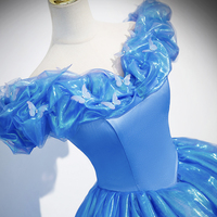 Blue Tulle Long A-Line Prom Dress, Off Shoulder Princess Dress - Thumbnail 1