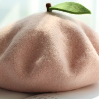 Cute Pink Peach Wool Beret Hat - Thumbnail 1