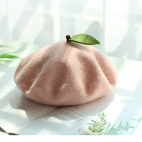 Cute Pink Peach Wool Beret Hat - Thumbnail 4