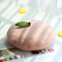 Cute Pink Peach Wool Beret Hat - Thumbnail 5