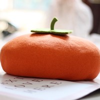 Cute Handmade Orange Persimmon Wool Beret Hat - Thumbnail 1