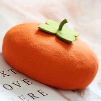 Cute Handmade Orange Persimmon Wool Beret Hat - Thumbnail 2