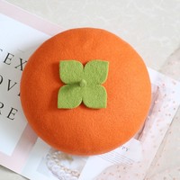 Cute Handmade Orange Persimmon Wool Beret Hat - Thumbnail 3