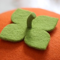 Cute Handmade Orange Persimmon Wool Beret Hat - Thumbnail 6