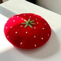 Cute Strawberry Fruit Wool Beret Hat - Thumbnail 1