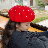 Cute Strawberry Fruit Wool Beret Hat - Thumbnail 9