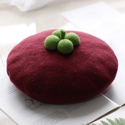 Cute handmade purple mangosteen fruit wool beret hat