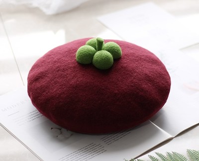 Cute Handmade Purple Mangosteen Fruit Wool Beret Hat