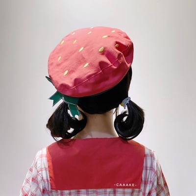 Spicy donuts japanese cute red strawberry fruit beret hat