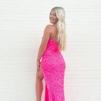 Strapless Sparkly Hot Pink Sequins Prom Dress with Slit - Thumbnail 2