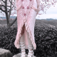 Guardian of Sakura Tress Gothic Lace Velvet Pink Rose Top Skirt Two Piece Set - Thumbnail 4