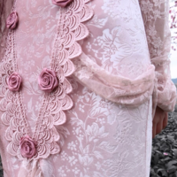 Guardian of Sakura Tress Gothic Lace Velvet Pink Rose Top Skirt Two Piece Set - Thumbnail 5