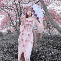 Guardian of Sakura Tress Gothic Lace Velvet Pink Rose Top Skirt Two Piece Set - Thumbnail 3