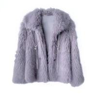 Swan Dream Snow Princess Purple Gray Pearl Artificial Fox Fur Winter Jacket Coat - Thumbnail 8