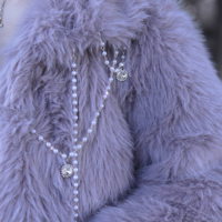 Swan Dream Snow Princess Purple Gray Pearl Artificial Fox Fur Winter Jacket Coat - Thumbnail 7