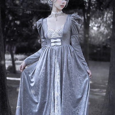 Swan dream gray purple pattern embroidery european style white gothic lace princess winter dress