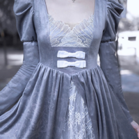 Swan Dream Gray Purple Pattern Embroidery European Style White Gothic Lace Princess Winter Dress - Thumbnail 7