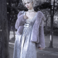 Swan Dream Gray Purple Pattern Embroidery European Style White Gothic Lace Princess Winter Dress - Thumbnail 3