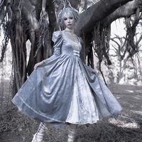 Swan Dream Gray Purple Pattern Embroidery European Style White Gothic Lace Princess Winter Dress - Thumbnail 6