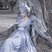 Swan Dream Gray Purple Pattern Embroidery European Style White Gothic Lace Princess Winter Dress - Thumbnail 2