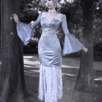 Swan Dream Gray Purple Embroidery European Style White Gothic Lace Princess Winter Fishtail Dress - Thumbnail 3