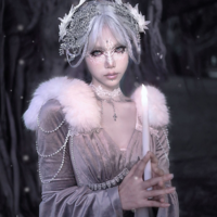 Swan Dream Gray Purple Embroidery European Style White Gothic Lace Princess Winter Fishtail Dress - Thumbnail 6