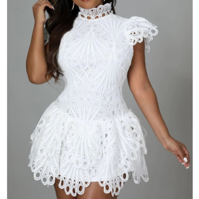 Solid color lace slim white sleeveless dress - Thumbnail 2